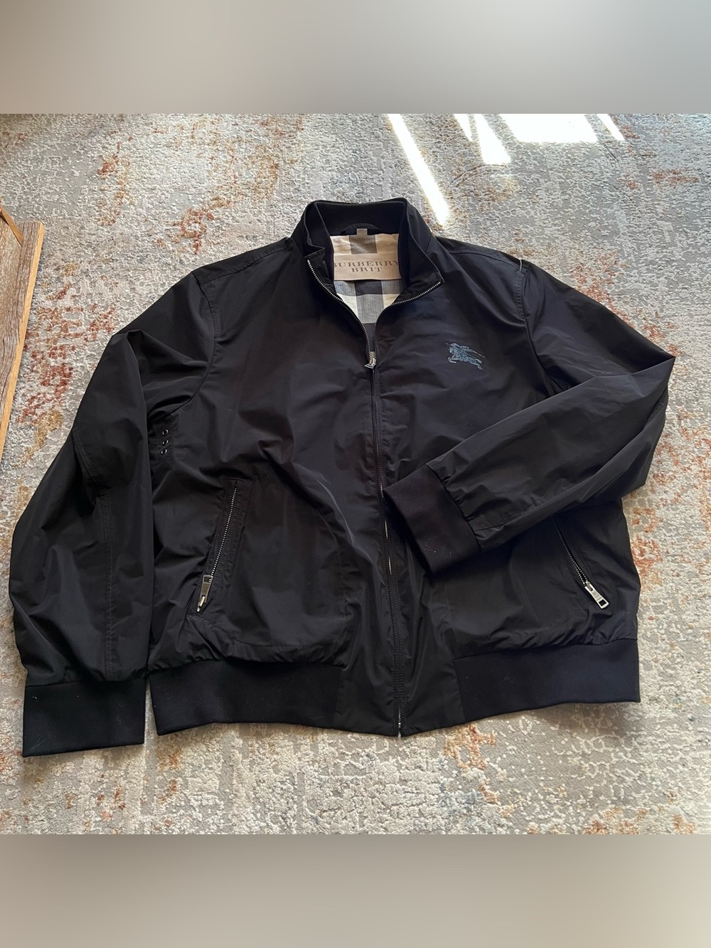 Burberry Brit Oversized Black Bomber Jacket Equestrian Knight